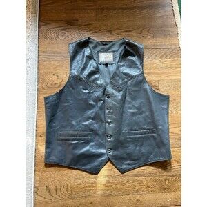 Men’s Dark Gray Leather Vest western Cut sz 48 Biker Cowboy XL